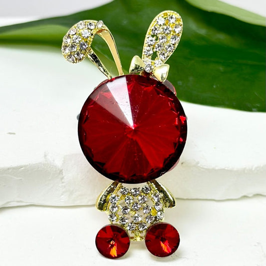 Fancy Bling Bling Gold Alloy Bunny Rabbit with Mini Clear Rhinestones, Large Shiny Red Coniform Rhinestone, Mini Butterfly, Heart, Flower, Oval Pearls, Clay Beads, Around 56*28mm