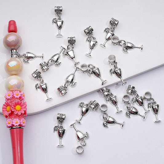 Wine Cup Charm Pendant with Silver Alloy Large Hole Bail Beads Jewelry Accessories
