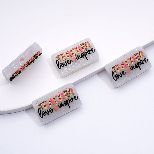 Teacher-Inspired Love & Inspire Silicone Focal Beads with Pink Glitter Hearts
