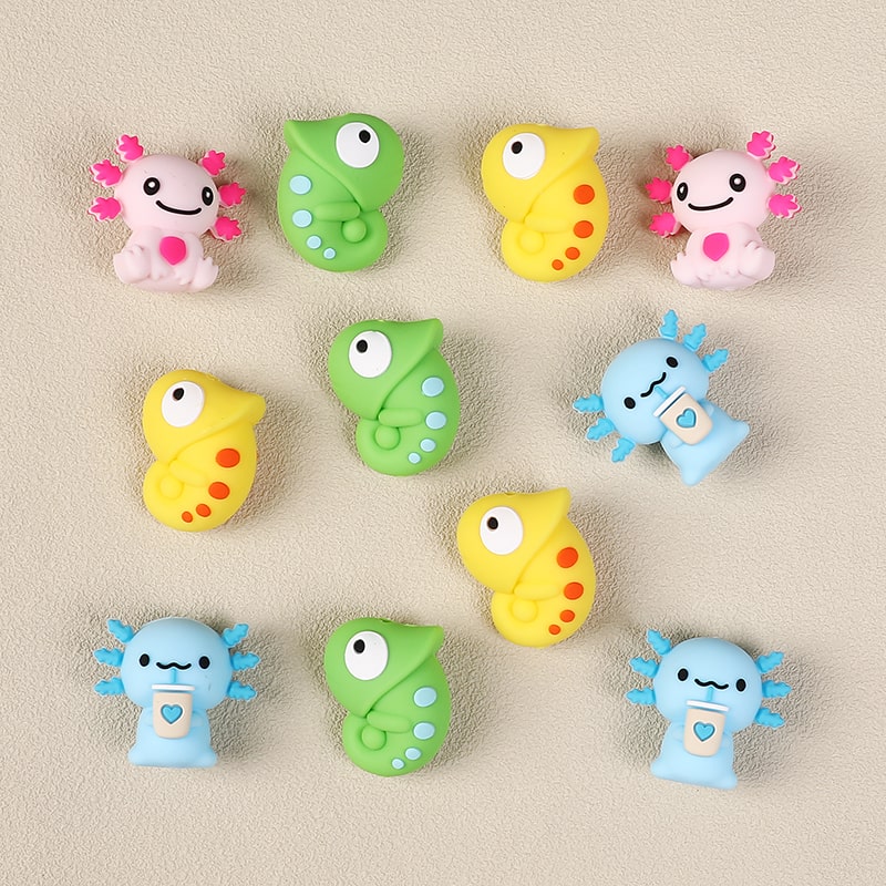 3D Cute Pink Axolotl Chameleon Silicone Focal Bead
