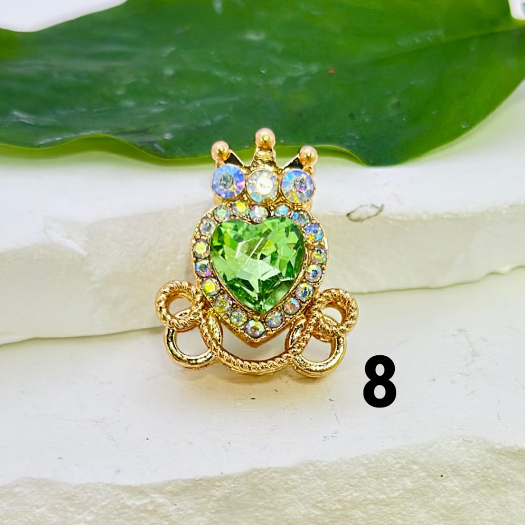 Gold Alloy Heart Crown with Mini AB Rhinestones Bling Bling Colorful Heart Rhinestones Beads, Around 26*22MM
