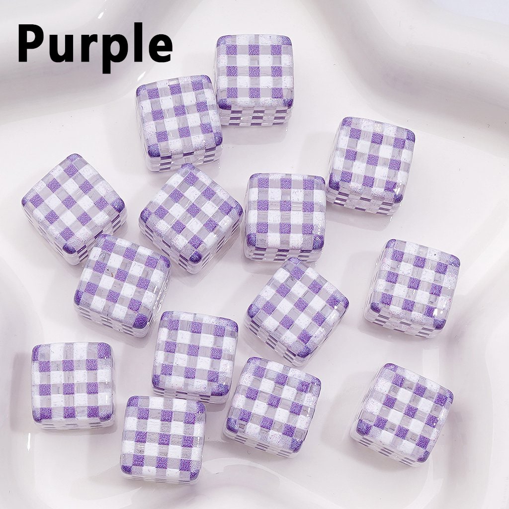 Pastel Checkered Cube Beads – Transparent Acrylic Squares, 14MM