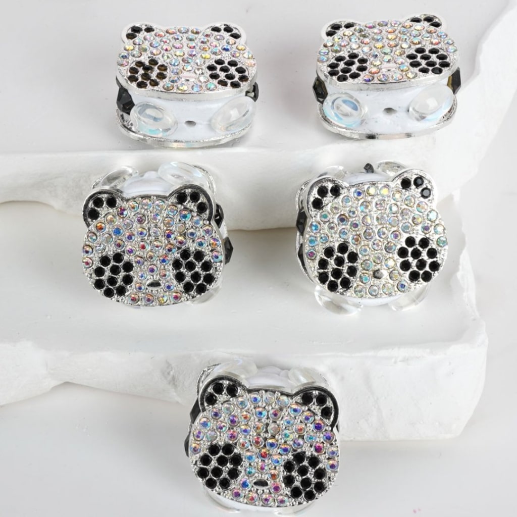 Cute Bear Head Fancy Silver Alloy with AB Black Rhinestones Round Clay Beads, Around 22*20MM