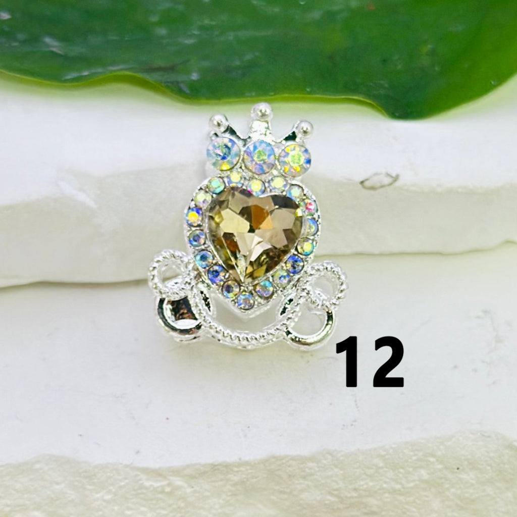 Bling Bling Silver Alloy Heart Crown with Mini Bling Bling AB Rhinestones Colorful Heart Rhinestones Beads, Around 26*22MM