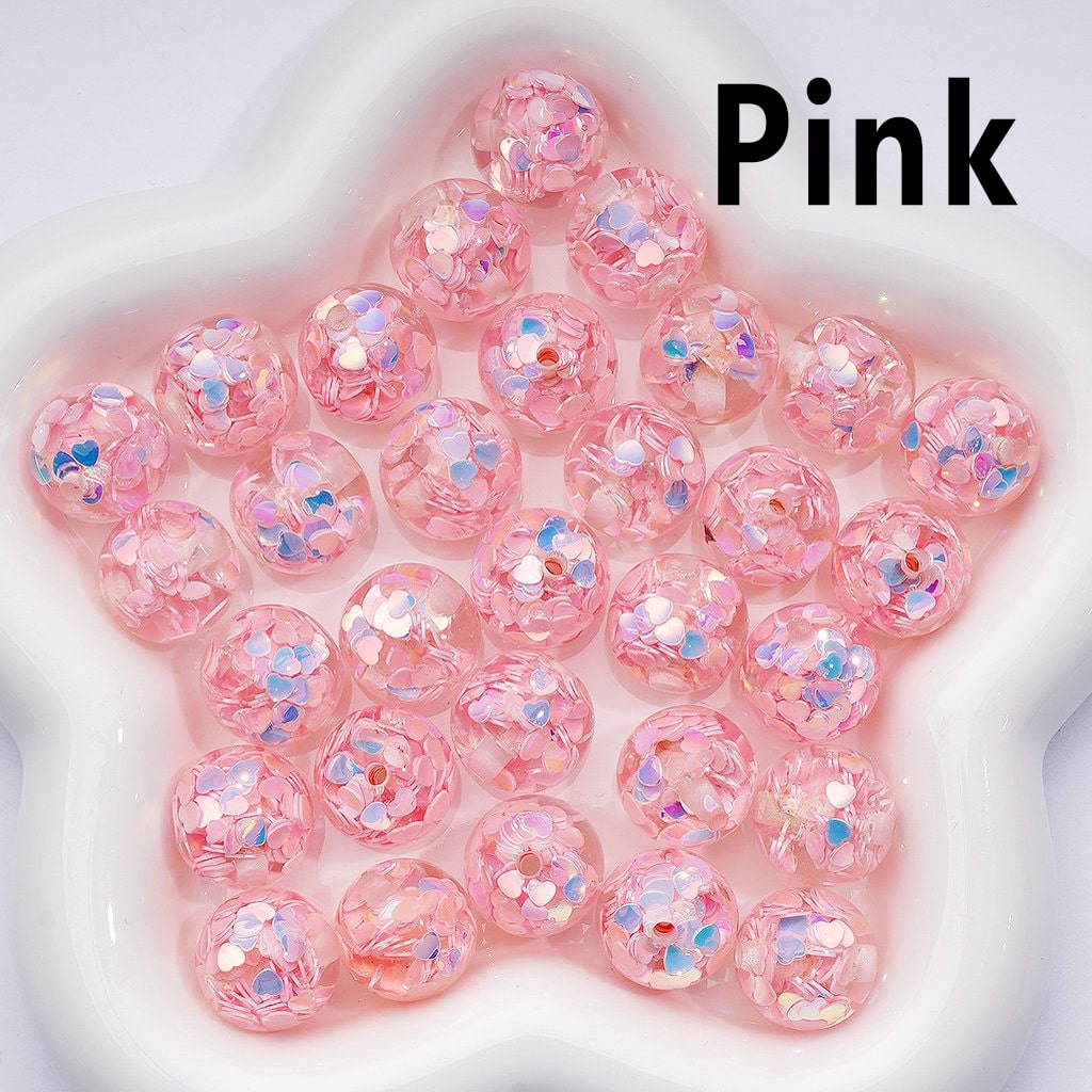 UV Coating Round Acrylic Beads Multi-Color Shiny Heart Flakes Inside 16MM