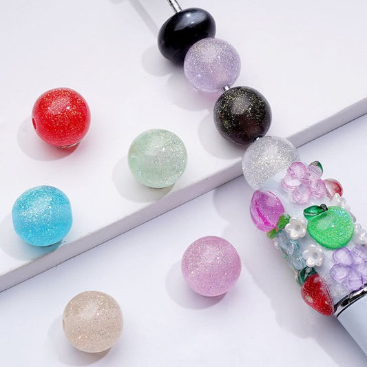 Glitter Shiny Glossy Colorful Round Acrylic Beads, 12MM