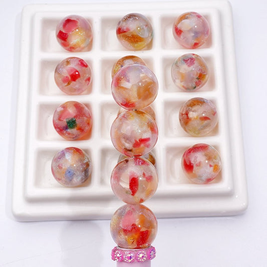 Round Acrylic Beads with Light Glitter and Broken Stone Accents, 16MM Diameter