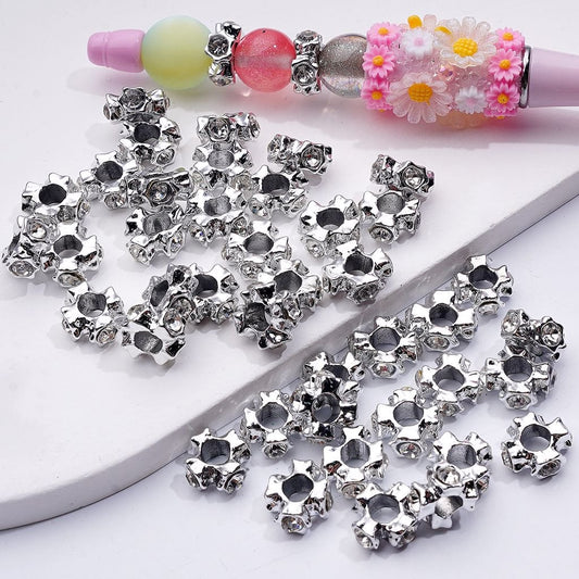 Radiant Cross Spacer Beads 12MM Silver Alloy with Large Hole and Sparkling Rhinestones