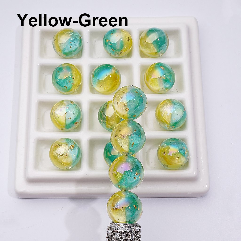 Double Color Resin Heart Beads with Gold Foil Clear Round Acrylic Design, Random Mix, 16MM