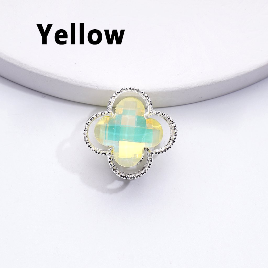 Elegant Silver Alloy Quatrefoil Floral Beads Adorned with Vibrant Shimmering Rhinestones, Approximately 16MM