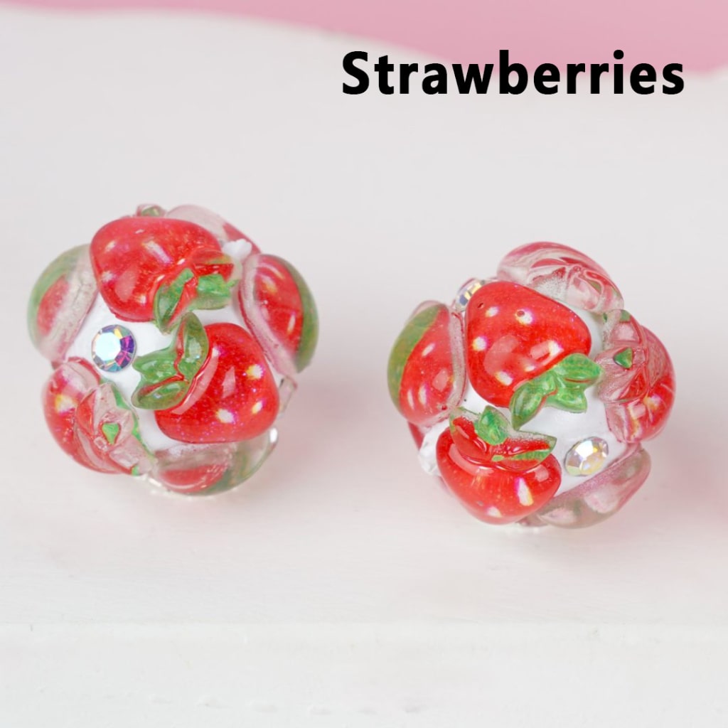 Cute Vivid AB Rhinestones Fruits Pineapples Strawberries Peaches Carrots Watermelons Cherries White Round Clay Beads, Around 16MM