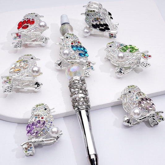 Elegant Silver Alloy Bird Charm Colorful Rhinestones & White Pearls Detail, Random Mix, Approx. 41×32MM