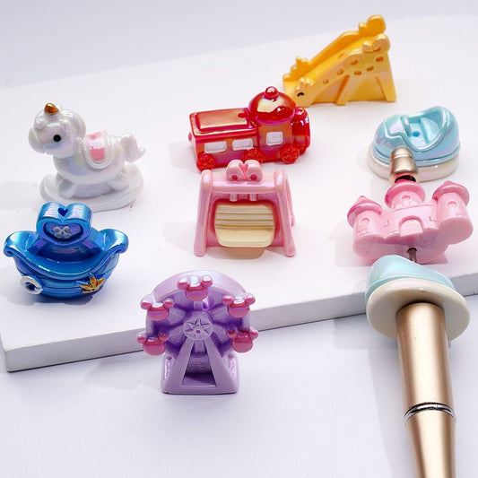Vivid UV-Coated Park Recreation Set – Swing, Mini Train, Slide, Bumper Car & Merry-Go-Round with Random Mix Acrylic Beads