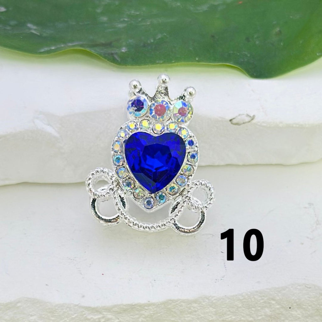 Bling Bling Silver Alloy Heart Crown with Mini Bling Bling AB Rhinestones Colorful Heart Rhinestones Beads, Around 26*22MM