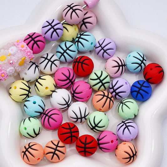 Basketball Silicone Focal Beads – Multicolor Cute Design, Random Mix for DIY Projects