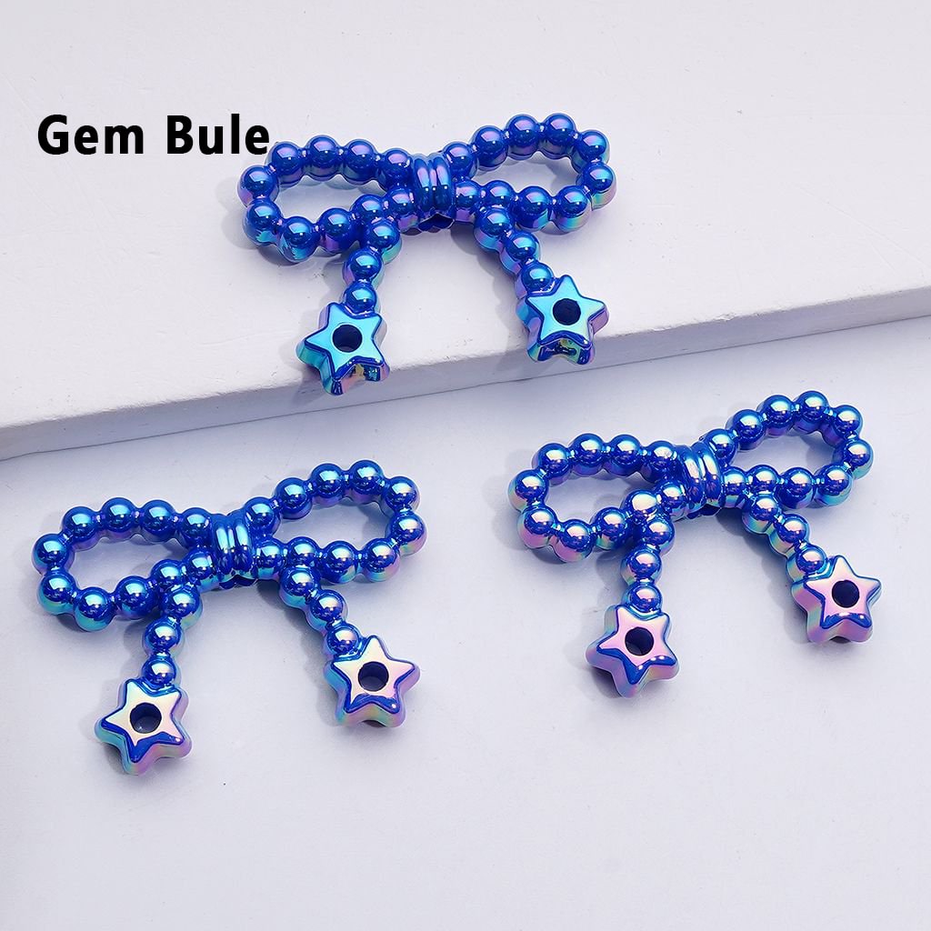 Pearl Bowknot & Star Ring Acrylic Beads – UV Coated Solid Colors, 23x33MM Craft Embellishments