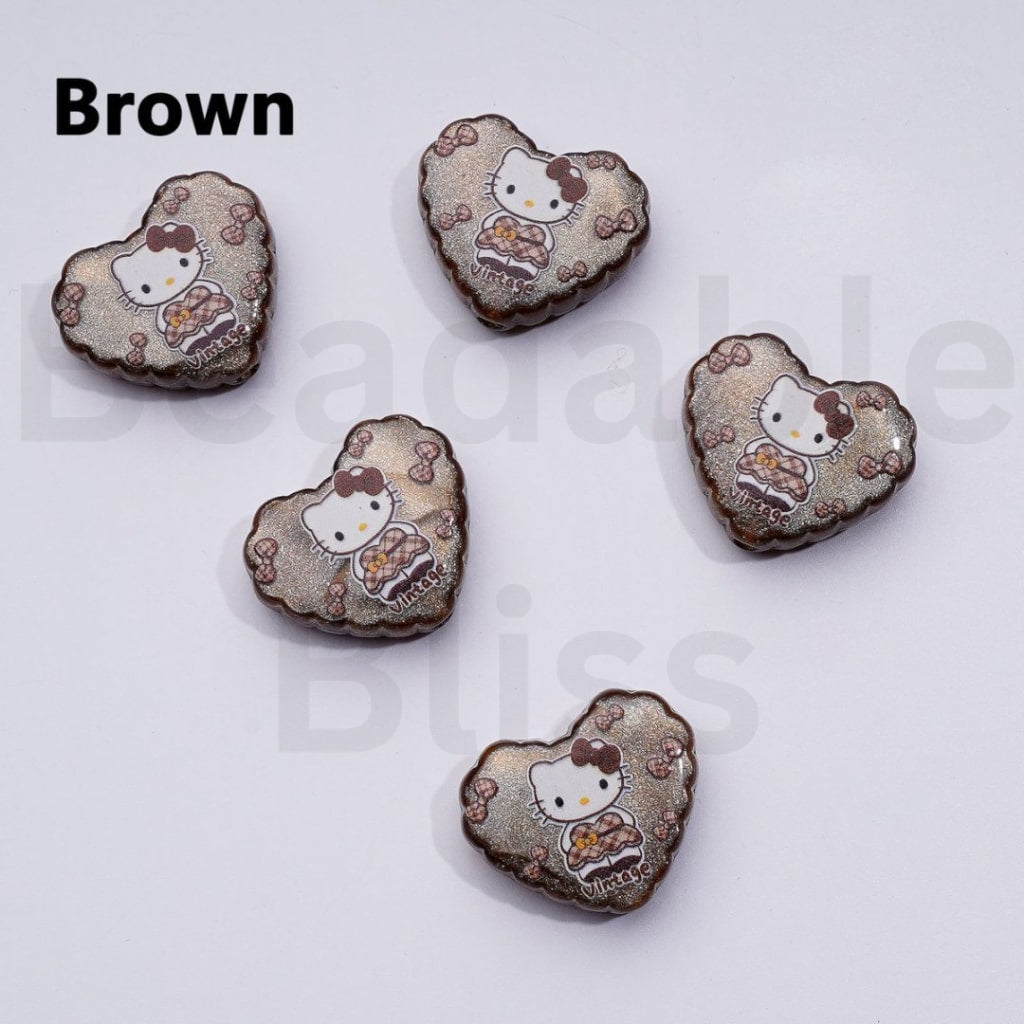 Vivid Cute Cat Adorable Character Heart Acrylic Beads, Around 26*22MM