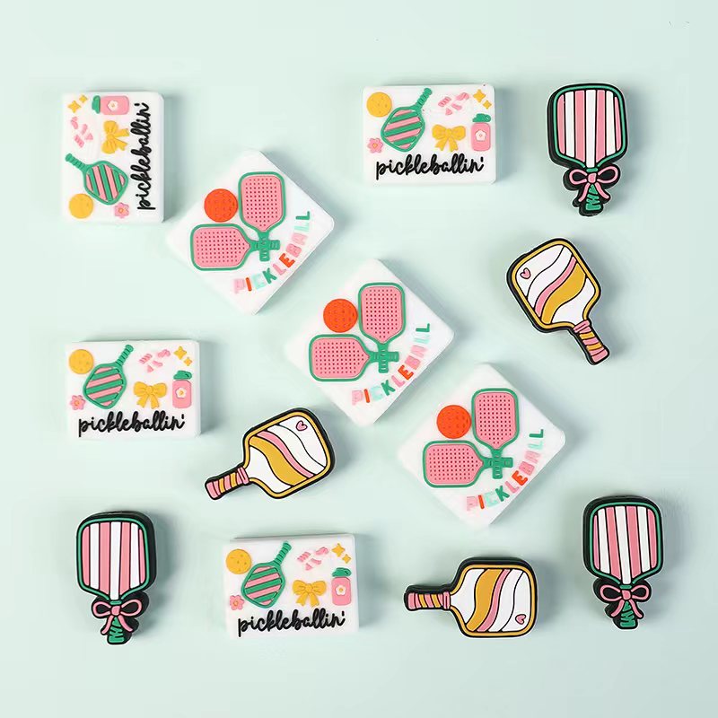 Pickleball Racket Theme Series White Square Shape Silicone Focal Bead