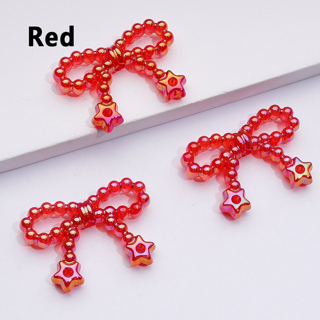 Translucent Acrylic Beads with UV Coated Pearls, Star Ring Accents and Bowknots, Around 23*33MM