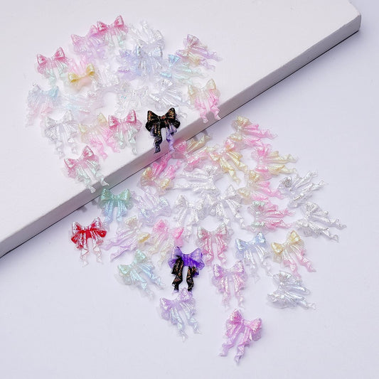 DIY Cute Shiny Glitter Soft Bowknot with Ribbon Charms for Jewelry Accessories Rhinestones Adding, Around 10*14MM
