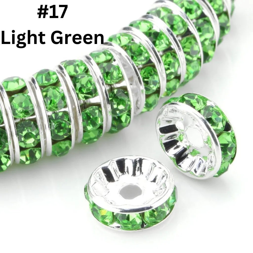 Round Metal Spacers with Straight Flat Rhinestones in Solid Colors, 10mm