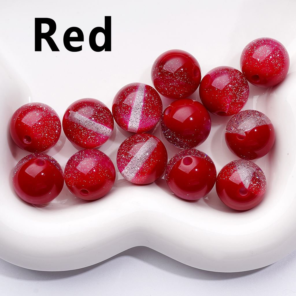 Multi-Color Cat Eye Style Acrylic Beads with Silver Glitter Inside, 16MM