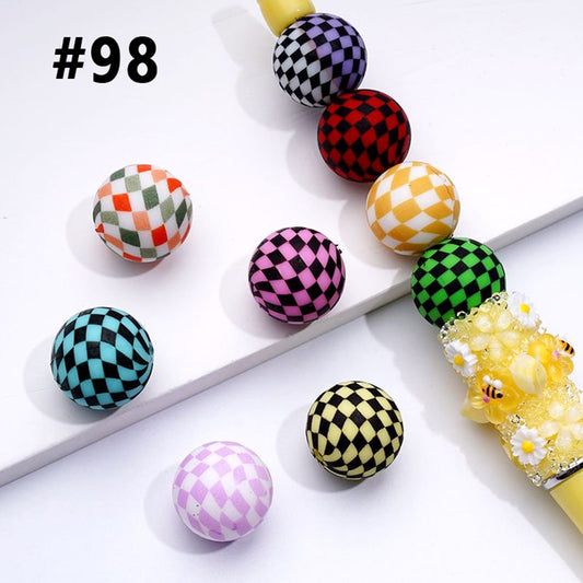 Round Checkered Pattern Silicone Beads Random Mix 15mm