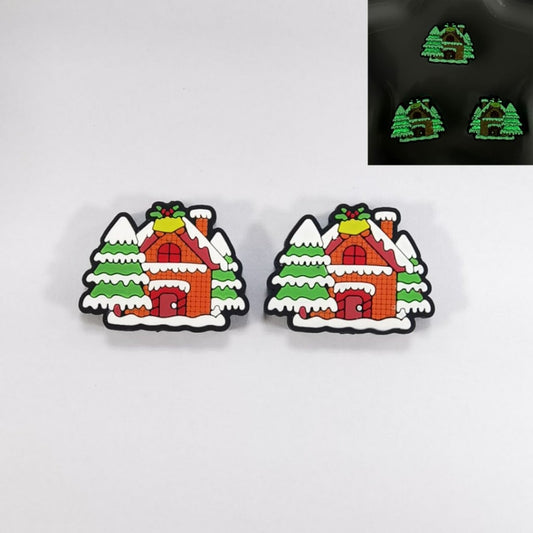 Luminous Christmas House & Tree Charms Cute Silicone Focal Beads, Random Mix for Holiday Crafts