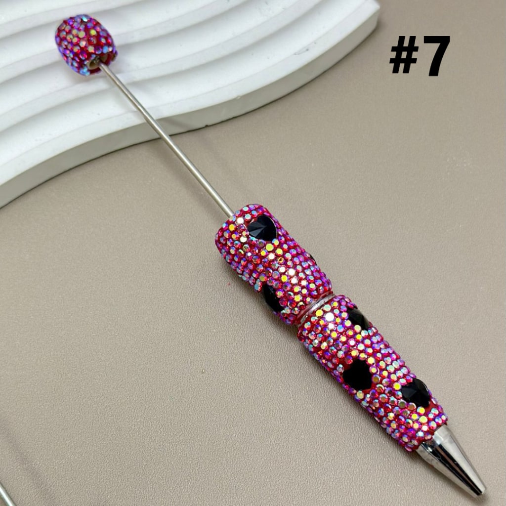 Colorful Hearts & AB Rhinestones Beadable Clay Pens Covering the Entire Pen