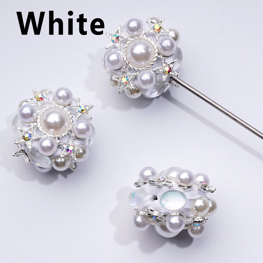 A collection of silver alloy stars with various colors of rhinestones and pearls, designed for use in beadable pens.

