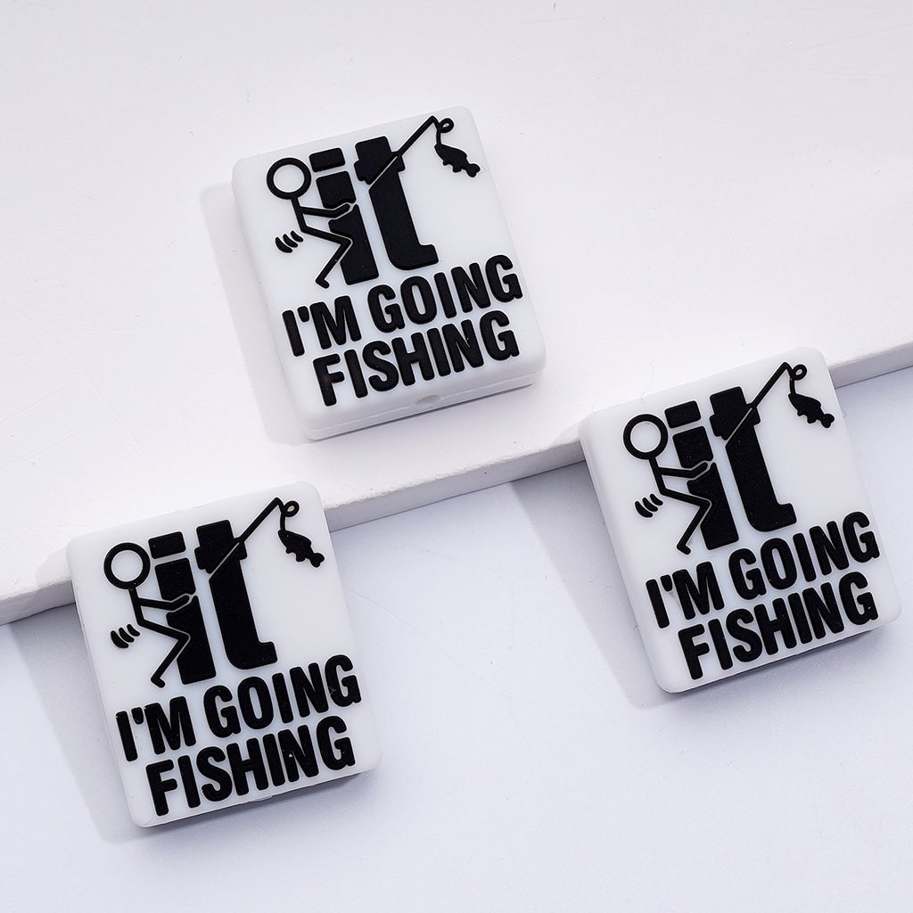Fishing-Themed "I'd Rather Be Fishing" Silicone Focal Beads – Funny Quote Design, Includes Jesus Fish Story and Bending Over Humor