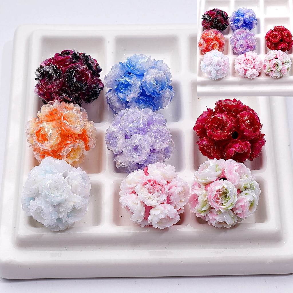 Color Changing Glitter Shiny Cute Flower Round Clay Beads, Around 22MM, Random Mix