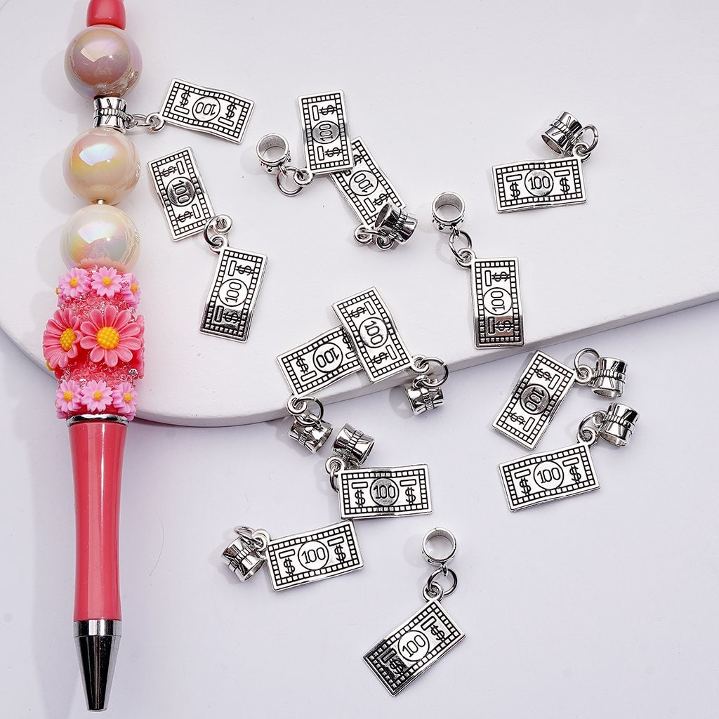 US Dollar Charm Pendant Silver Alloy Large Hole Bail Beads Jewelry Accessories