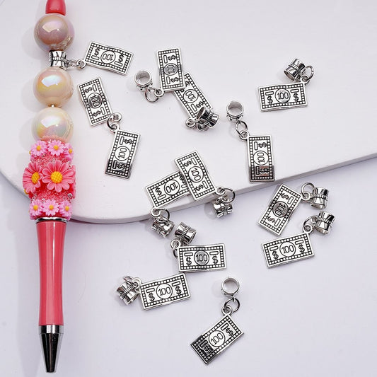 US Dollar Charm Pendant Silver Alloy Large Hole Bail Beads Jewelry Accessories