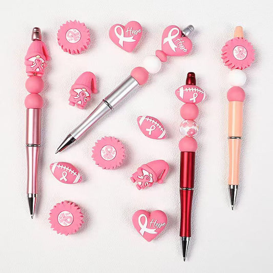 3D Breast Cancer Awareness Pink silk Ribbon Series in Various style Silicone Focal Beads Random Mix
