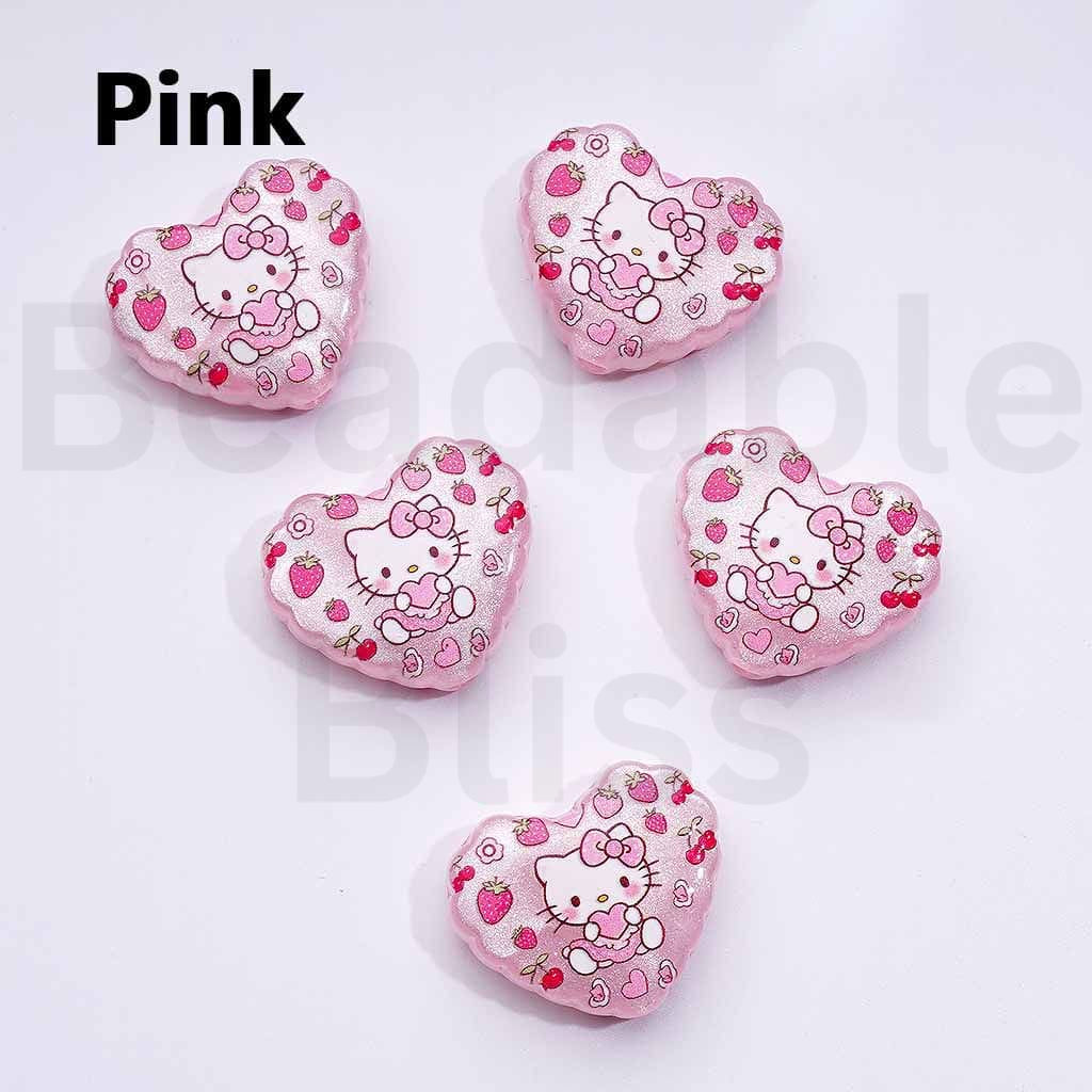 Vivid Cute Cat Adorable Character Heart Acrylic Beads, Around 26*22MM