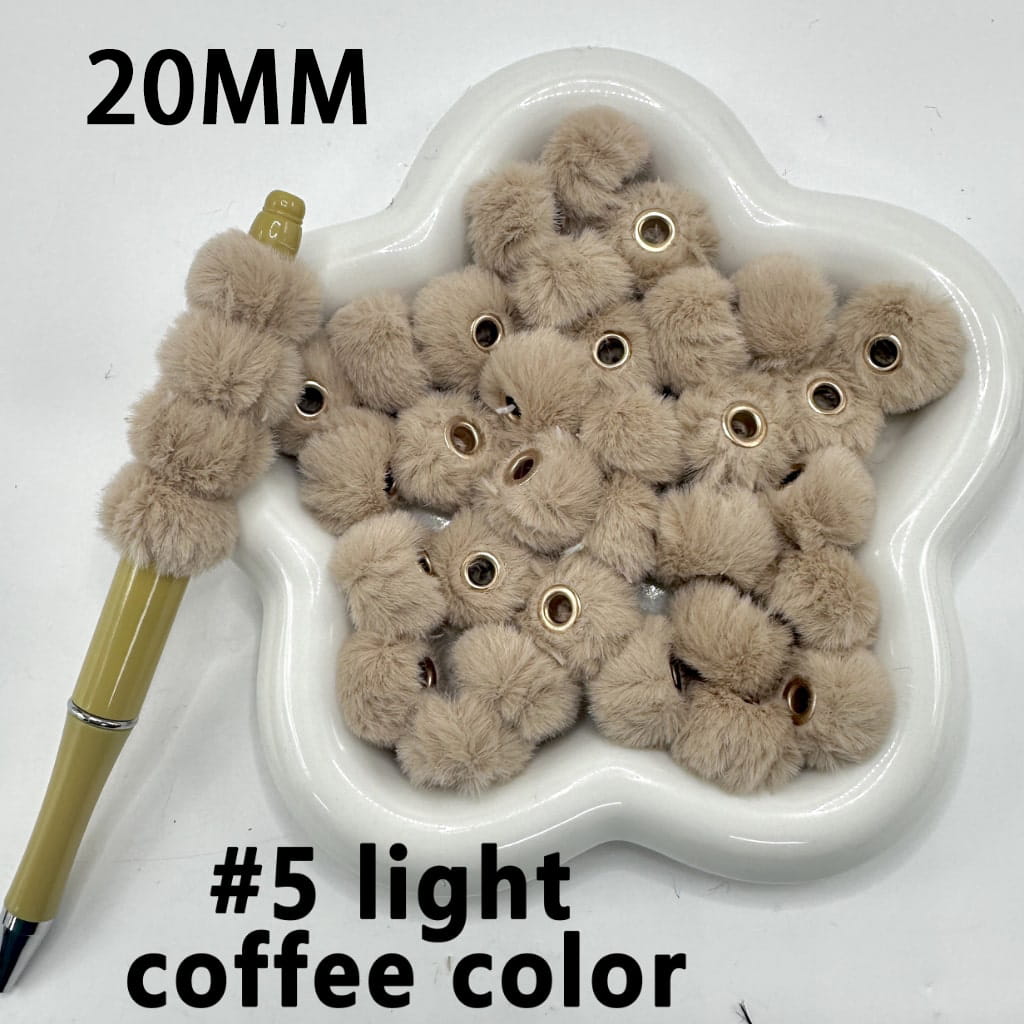 Cute Solid Colored Pom Pom Fluffy Hard Beads, 20MM