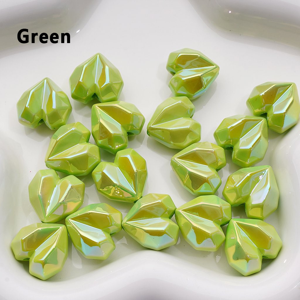 Geometric Heart Acrylic Beads – 16x18MM UV Coated Polyhedron Design, Random Color Mix
