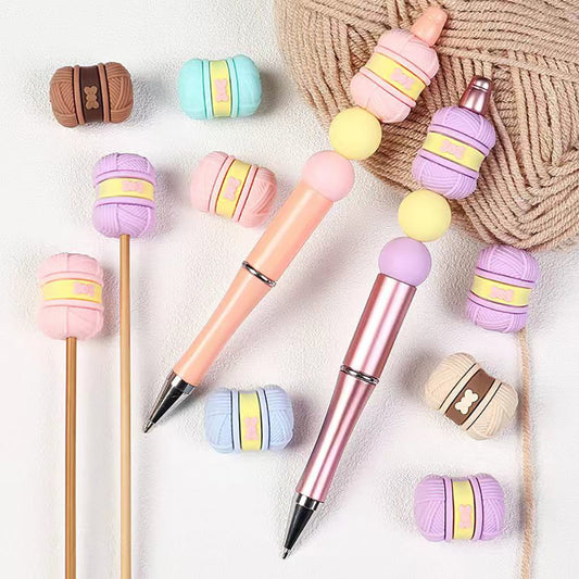 3D Wool Yarn Ball with Bowtie Design Silicone Focal Beads, 25*19MM, Multi-Color