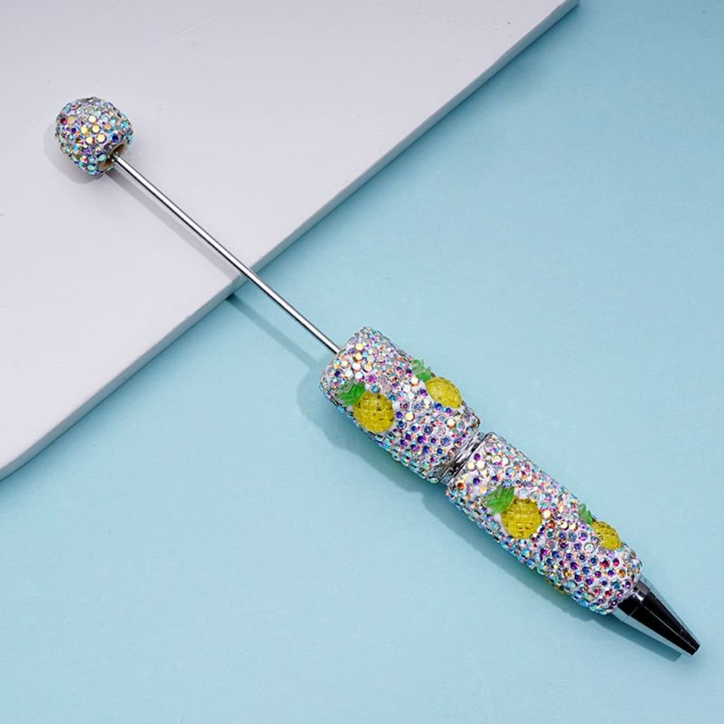 Beadable Clay Pens with Cute Vivid Fruits Mini AB Rhinestones Covered the Entire Pen