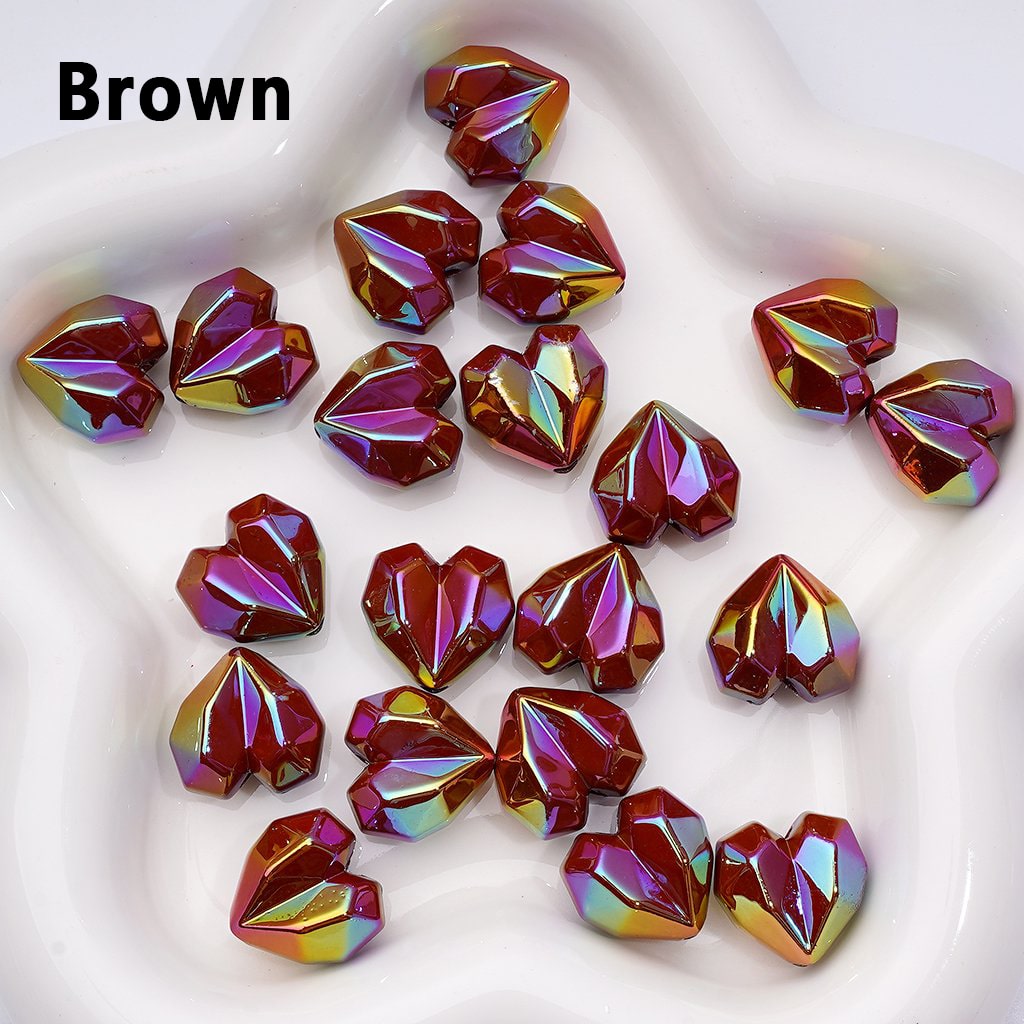 Geometric Heart Acrylic Beads – 16x18MM UV Coated Polyhedron Design, Random Color Mix