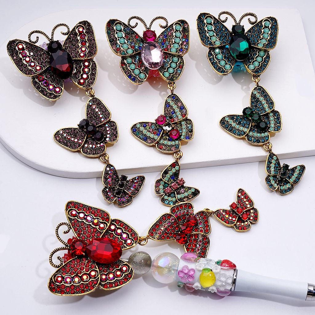 Copper Alloy Butterfly Pendants Fancy Exquisite with Shiny Rhinestones Glitter Flowers and Clay Beads Around 50*43MM