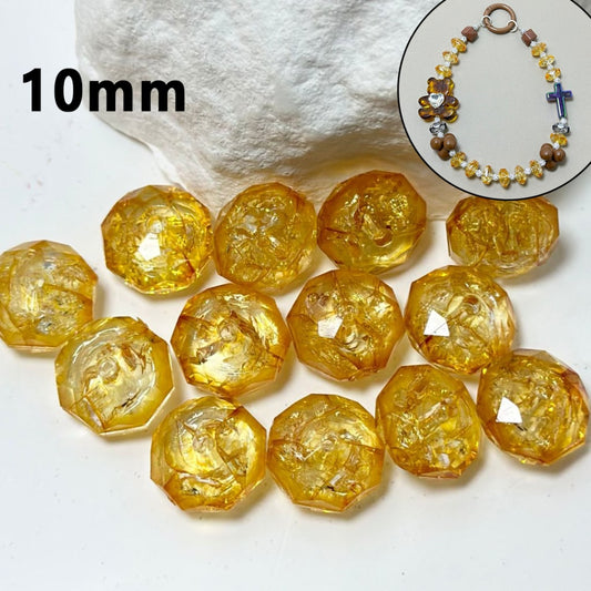 Cute Clear Orange Polyhedral Broken Inside Flat Acrylic Beads, 10MM
