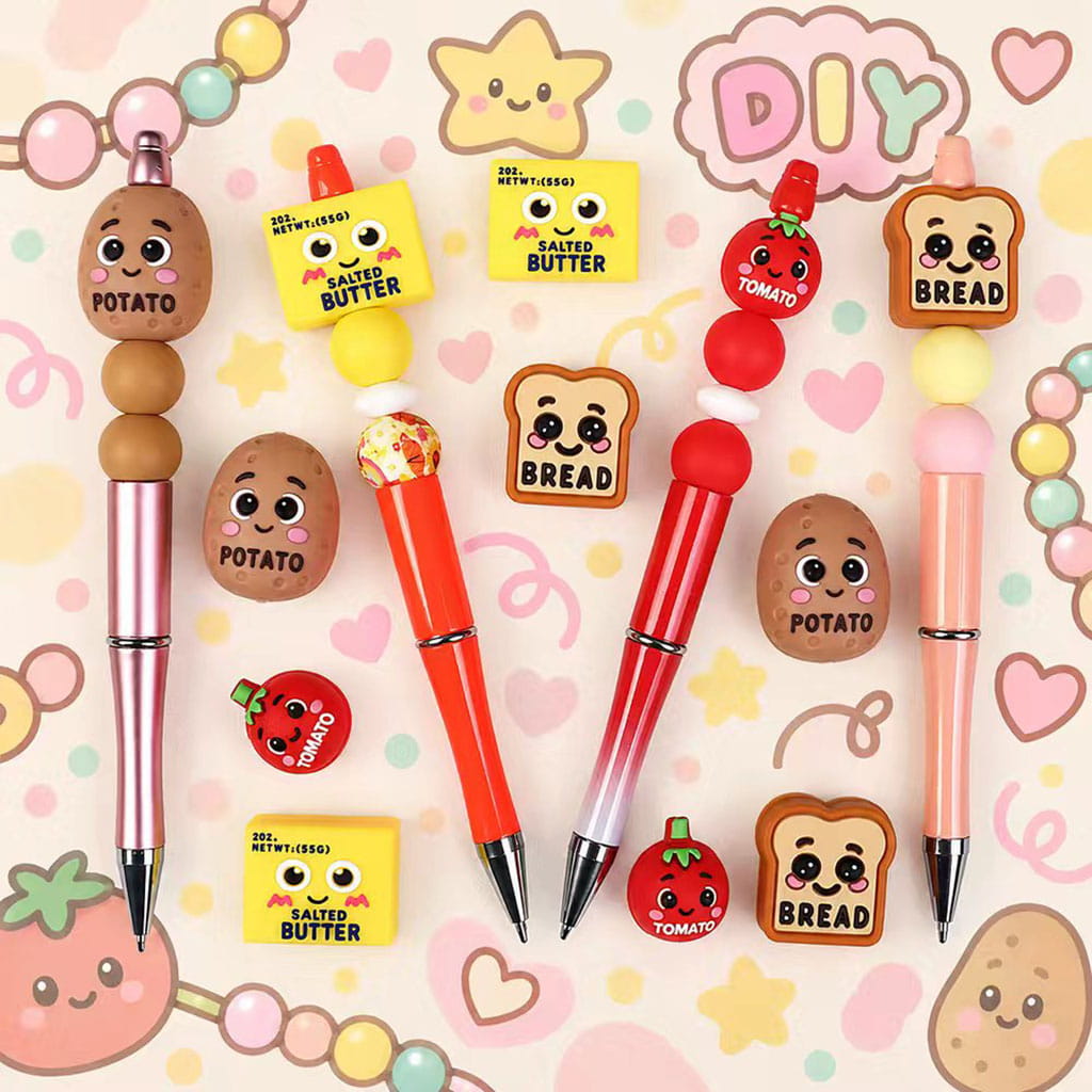 3D Yummy Food Series with Salted Butter, Tomato, Bread and Potato Designs Silicone Focal Beads