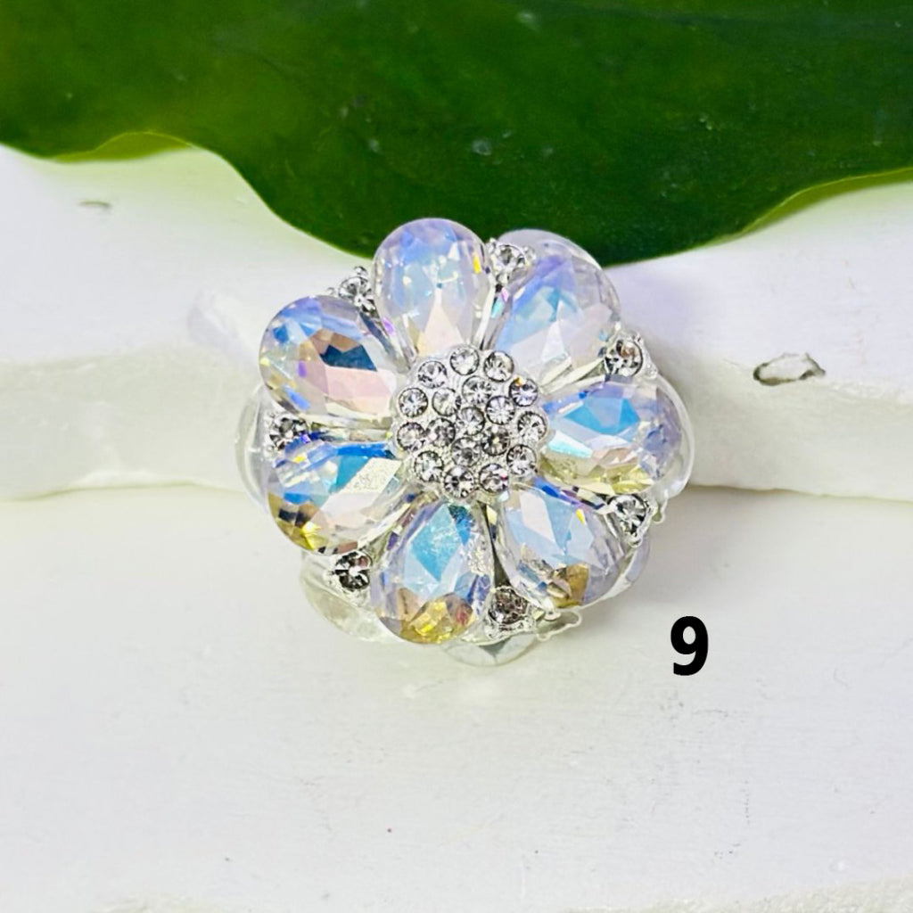 Clear and Colorful Rhinestones, Fancy Bling Bling Silver Alloy Flower with Oval Pearls and Clay Beads, 25mm