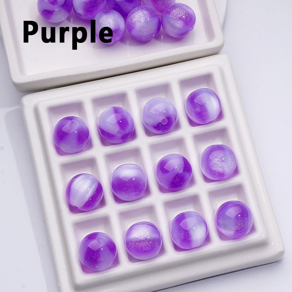 Trihedral Glitter Cat Eye Acrylic Beads – Color-Changing Round Design, 16MM