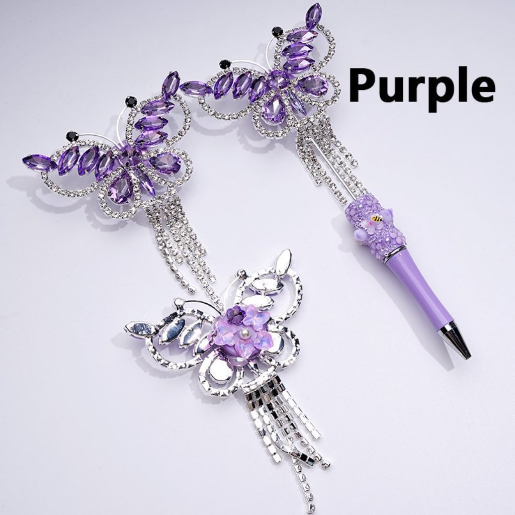 Glittering Silver Alloy Butterfly with Sparkling Rhinestones, Metal Chains & White Pearls Adorned with Hearts, Flowers & Clay Beads Approx. 79x108MM