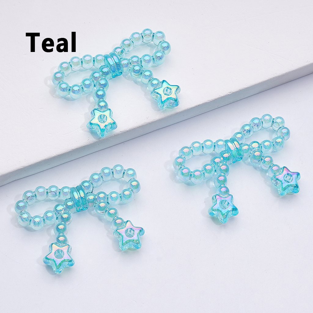 Translucent Acrylic Beads with UV Coated Pearls, Star Ring Accents and Bowknots, Around 23*33MM