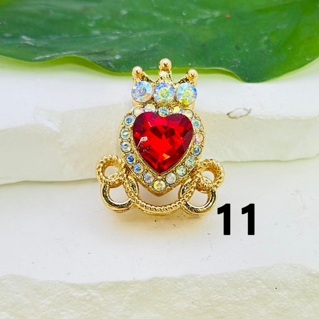 Gold Alloy Heart Crown with Mini AB Rhinestones Bling Bling Colorful Heart Rhinestones Beads, Around 26*22MM