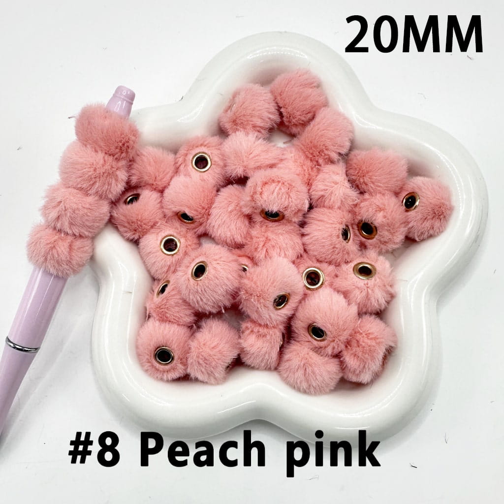 Cute Solid Colored Pom Pom Fluffy Hard Beads, 20MM